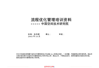 拟制：张百舸  确认：  审核： 2003 年 10 月 流程优化管理培训资料 ----- 中国空间技术研究院 ,[object Object]