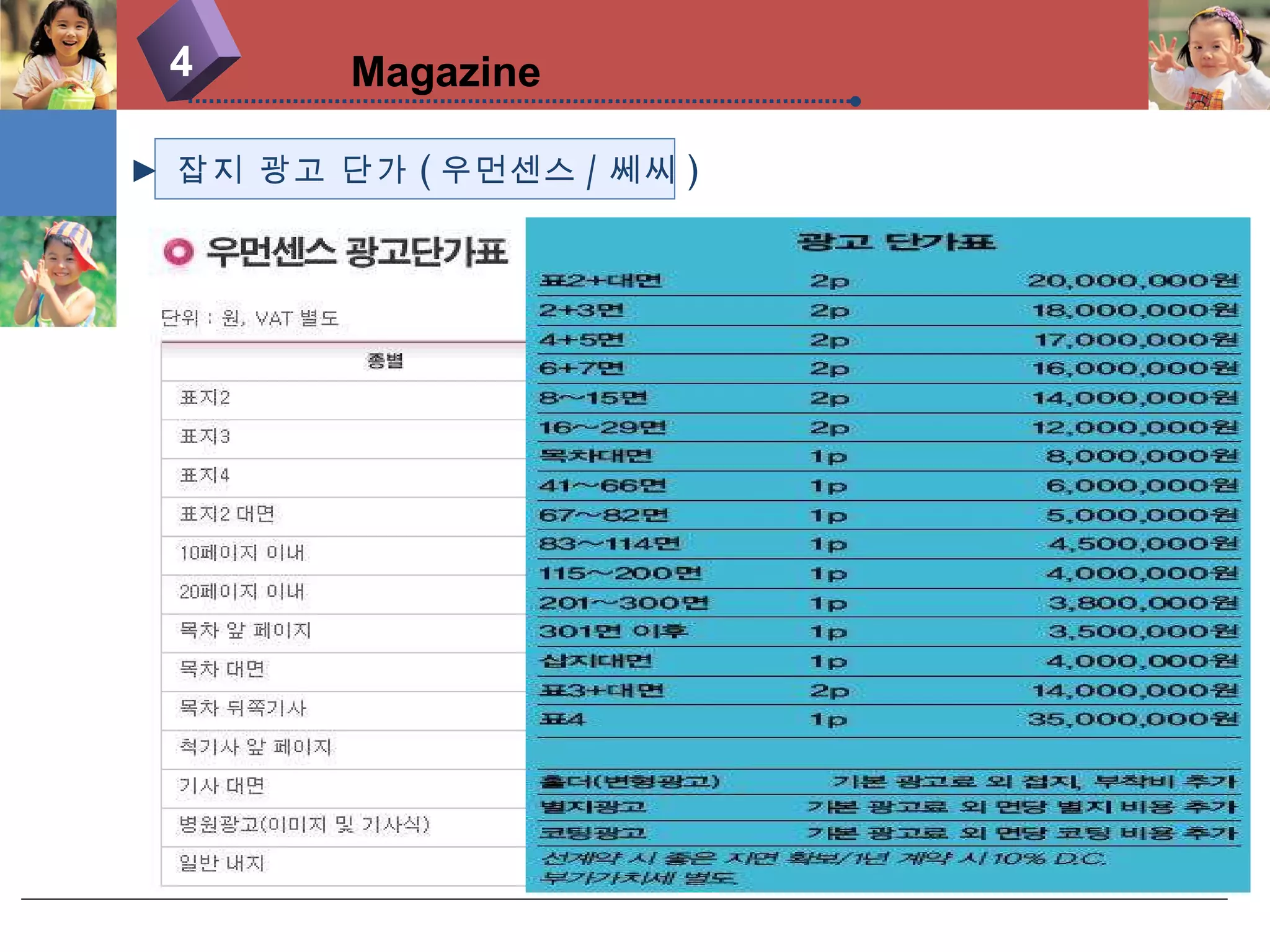 4 Magazine ►  잡지 광고 단가 ( 우먼센스 / 쎄씨 ) 