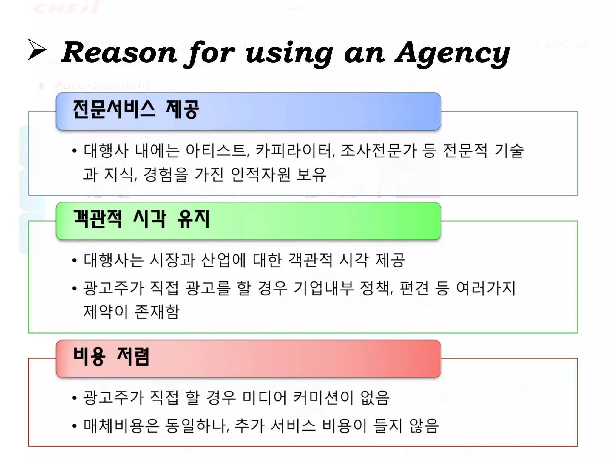 Reason for using an Agency 