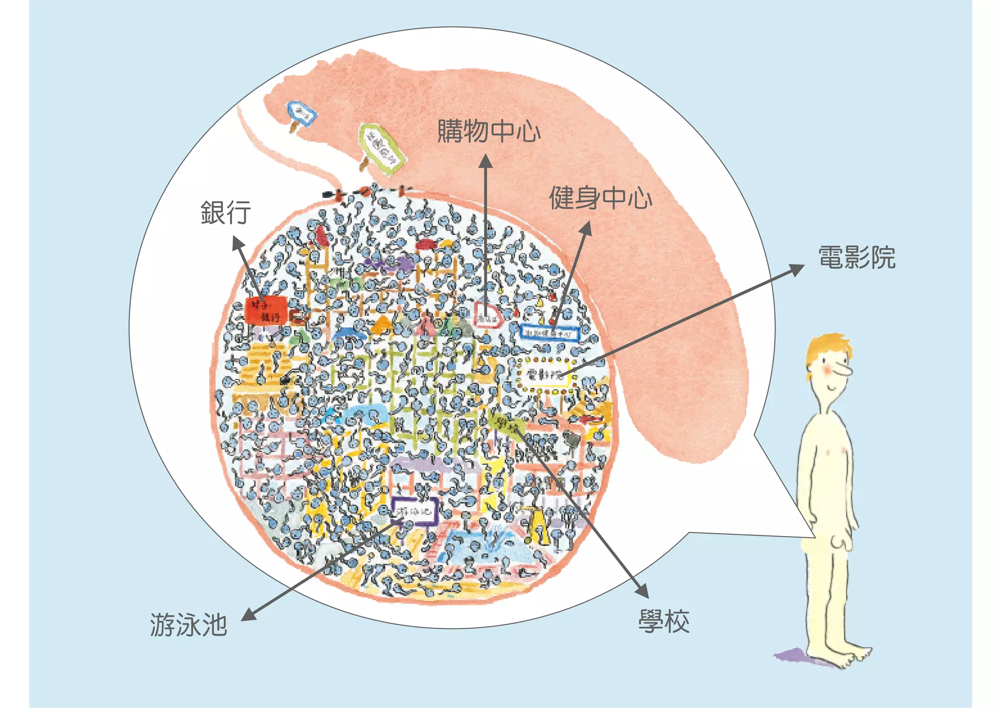 購物中心

             健身中心
 銀行
                     電影院




游泳池             學校
 