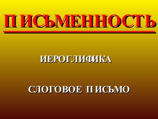 ПИСЬМЕННОСТЬ ИЕРОГЛИФИКА СЛОГОВОЕ ПИСЬМО 