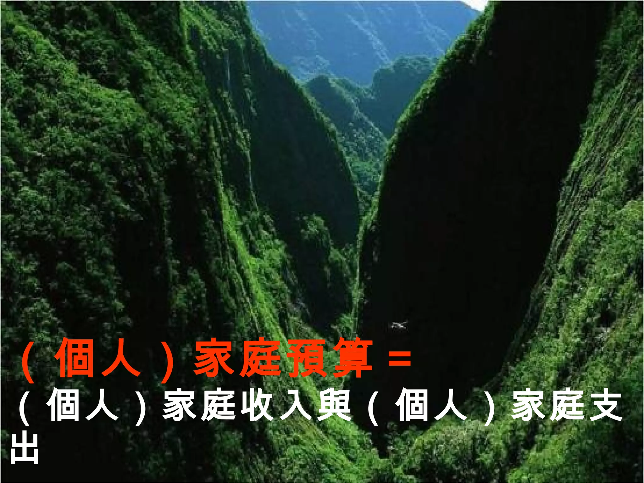 （個人） 家庭預算 ＝ （個人）家庭收入與（個人）家庭支出 