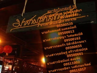 สมาชิกในกลุ่มที่  55 นางสาวนิชาภัทร รุ่งรัตนเสถียร  05500474 นางสาวกมลนันท์ กระจาย  05500525 นายกันตพงศ์ มงคลหัตถี  09500012 นางสาวพัชชญา วิเศษสมบัติ  09500162 นางสาวกอแก้ว นิติวดีลักขณา  09500655 นางสาวกุลนิษฐ์ ตรีวาณิชย์กุล  09500661 นางสาวนิชนันท์ สงแจ้ง  09511002 นางสาวพุทธิดา วงศ์เกษมจิตต์  09511017 นางสาวสุทธิรักษ์ อยู่ไร  09511052 นายปริญญา ขำเลิศ  09510419 