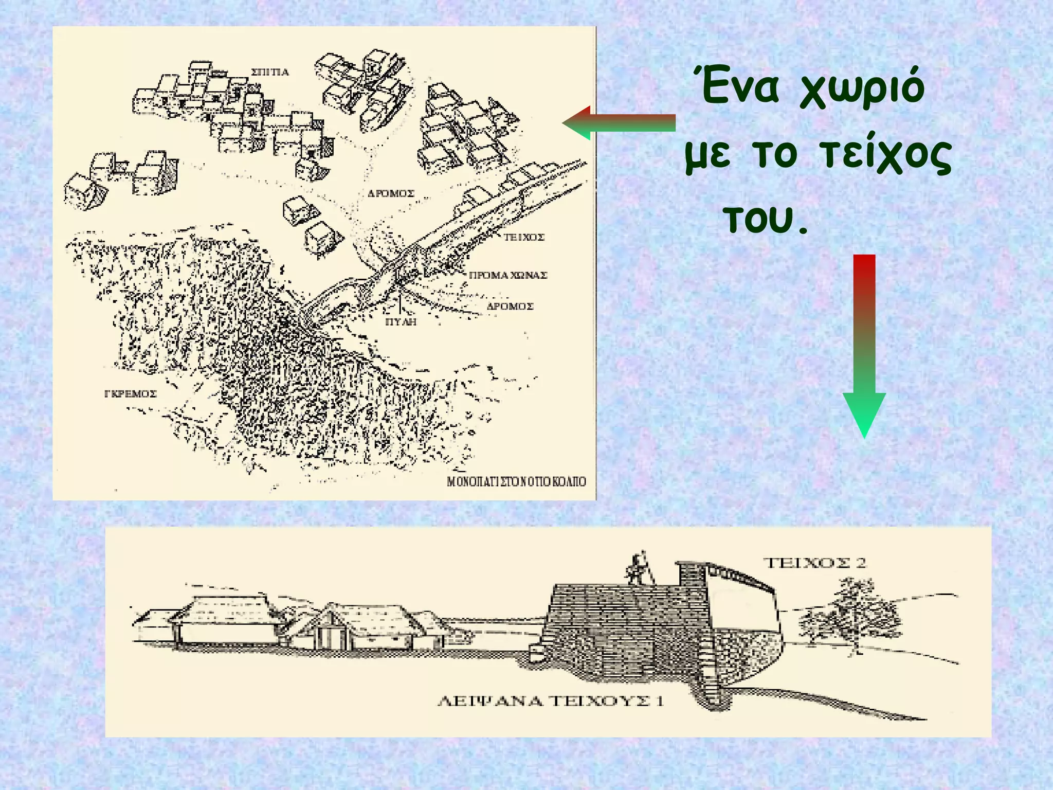 Ένα χωριό   με το τείχος του. 