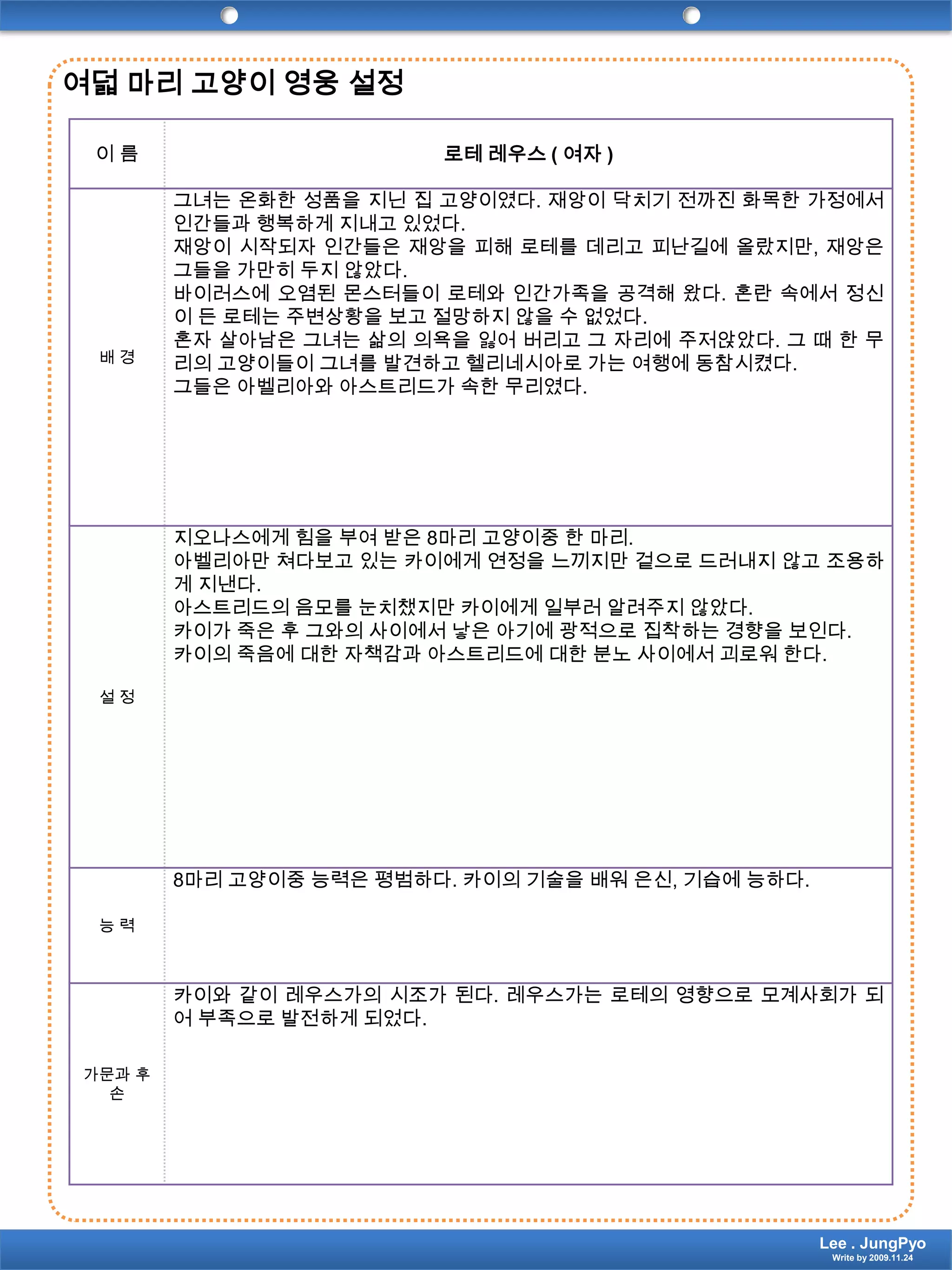 여덟 마리 고양이 영웅 설정Lee . JungPyoWrite by 2009.11.24