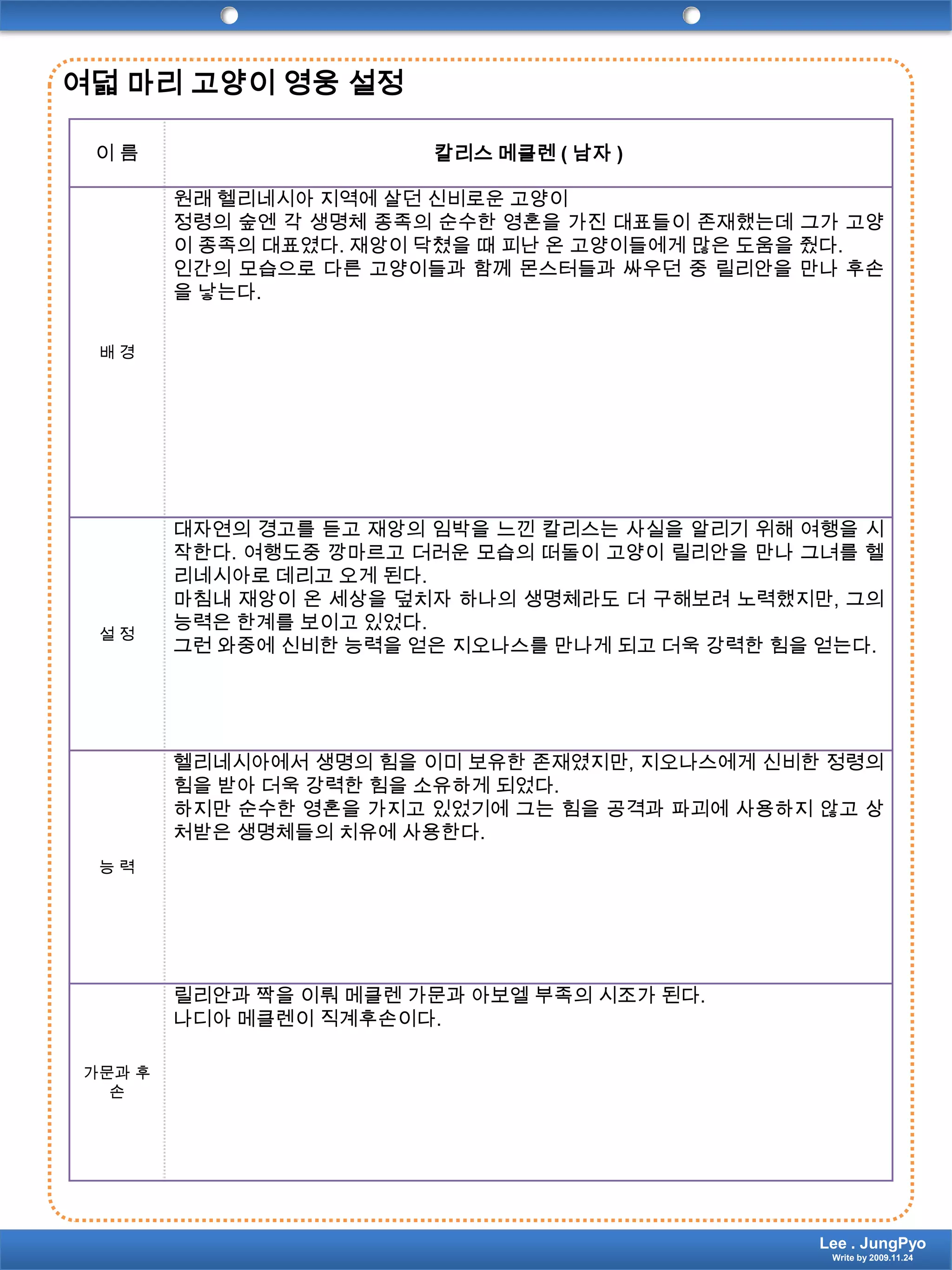 여덟 마리 고양이 영웅 설정Lee . JungPyoWrite by 2009.11.24