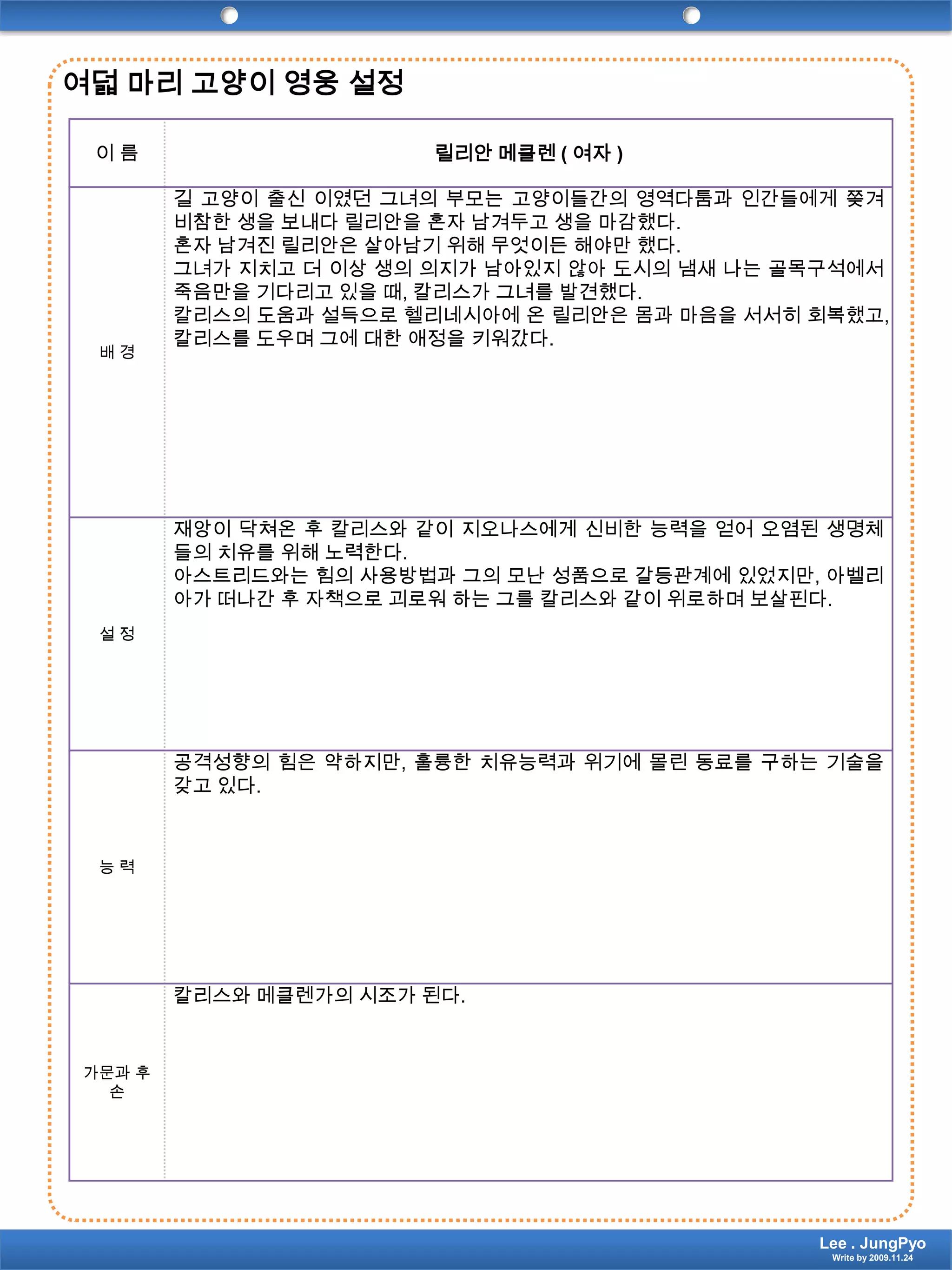 여덟 마리 고양이 영웅 설정Lee . JungPyoWrite by 2009.11.24