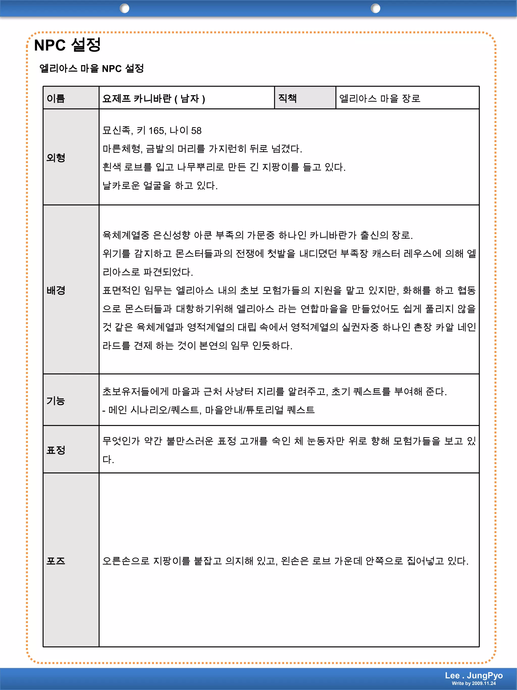 NPC 설정엘리아스 마을 NPC 설정Lee . JungPyoWrite by 2009.11.24