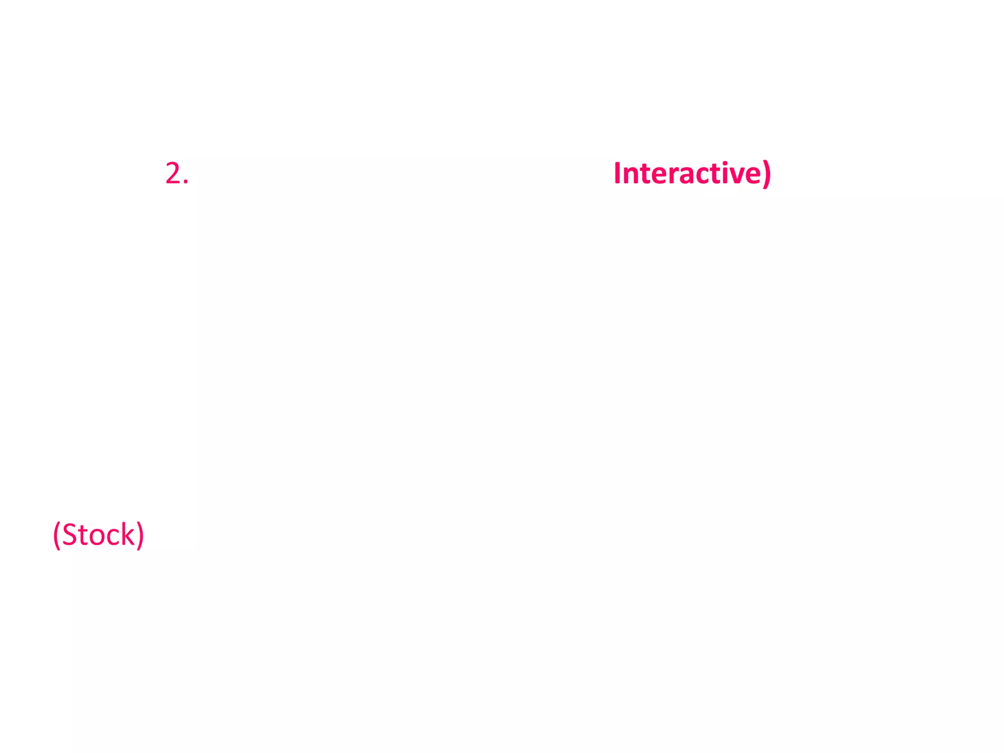 2. การประมวลผลแบบโต้ตอบ (Interactive)หมายถึง การทำงานในลักษณะที่มีการโต้ตอบระหว่างผู้ใช้กับเครื่องคอมพิวเตอร์ โดยผู้ใช้สามารถที่จะตรวจสอบข้อมูลได้ตลอดเวลา เช่น กรณีที่ลูกค้า นายวัลลภ คลองหก จากบริษัทราชมงคล จำกัด ติดต่อซื้อเครื่องคอมพิวเตอร์จากแผนกขาย เจ้าหน้าที่พนักงานขายจะต้องป้อนรหัสลูกค้าเพื่อเรียกประวัตินายวัลลภขึ้นมาพิจารณาว่าในขณะนี้ได้สั่งซื้อสินค้าเกินวงเงินเครดิตหรือไม่ ถ้าไม่เกินก็อนุมัติการขายแต่ถ้าหากเกินก็อาจจะให้ชำระเป็นเงินสด จากนั้นจะมีการตรวจสอบแฟ้มสินค้าคงคลังว่ามีสินค้าดังกล่าวหรือไม่เพื่อตัดสต็อก (Stock) แล้วพิมพ์บิลเพื่อจัดส่งให้ลูกค้า แสดงการทำงานการออกบิลโดยการประมวลผลแบบโต้ตอบ