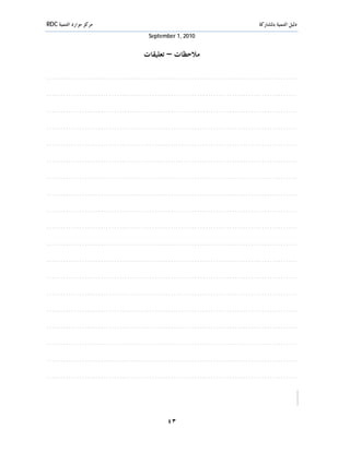 ‫ﻣﺮﻛﺰ ﻣﻮﺍﺭﺩ ﺍﻟﺘﻨﻤﻴﺔ ‪RDC‬‬                                                        ‫ﺩﻟﻴﻞ ﺍﻟﺘﻨﻤﻴﺔ ﺑﺎﳌﺸﺎﺭﻛﺔ‬
                                     ‫0102 ,1 ‪September‬‬


                                    ‫ﻣﻼﺣﻈﺎﺕ – ﺗﻌﻠﻴﻘﺎﺕ‬

‫.............................................................................................‬
‫.............................................................................................‬
‫.............................................................................................‬
‫.............................................................................................‬
‫.............................................................................................‬
‫.............................................................................................‬
‫.............................................................................................‬
‫.............................................................................................‬
‫.............................................................................................‬
‫.............................................................................................‬
‫.............................................................................................‬
‫.............................................................................................‬
‫.............................................................................................‬
‫.............................................................................................‬
‫.............................................................................................‬
‫.............................................................................................‬
‫.............................................................................................‬
‫.............................................................................................‬
‫.............................................................................................‬



                                            ‫٣٤‬
 