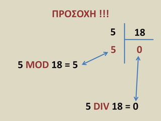 ΠΡΟΣΟΧΗ !!!518055 MOD 18 = 55 DIV18 = 0