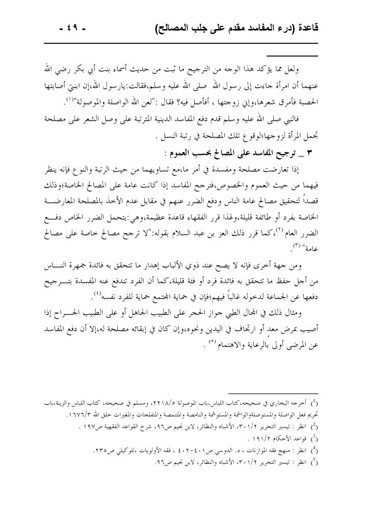 قاعدة درء المفاسد مقدم على جلب المصالح وتطبيقاتها الطبية