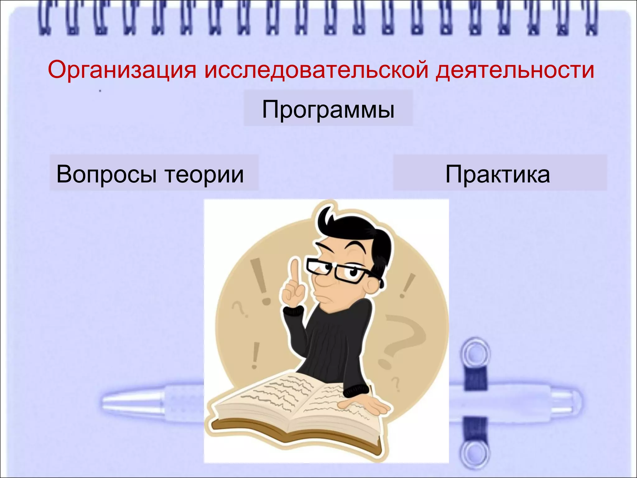 Организация исследовательской деятельности
Программы
Вопросы теории Практика
 
