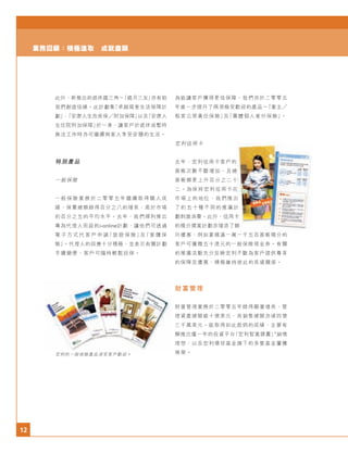12
業務回顧：積極進取 成就盡顯
為能讓客戶獲得更佳保障，我們亦於二零零五
年進一步提升了兩項極受歡迎的產品－「業主
租客公眾責任保險」及「團體個人意外保險」。
宏利信用卡
去年，宏利信用卡客戶的
簽帳次數不斷增加，且總
簽帳額更上升百分之二十
二。為保持宏利信用卡在
市場上的地位，我們推出
了約五十種不同的推廣計
劃刺激消費。此外，信用卡
的積分獎賞計劃亦增添了額
外優惠，例如累積滿一萬一千五百簽帳積分的
客戶可獲贈五十港元的一般保險現金券。有關
的推廣活動充分反映宏利不斷為客戶提供尊享
的保障及優惠，積極維持彼此的長遠關係。
財富管理
財富管理業務於二零零五年錄得顯著增長，管
理資產總額逾十億美元，而銷售總額亦達四億
三千萬美元。能取得如此彪炳的成績，主要有
賴推出僅一年的投資平台「宏利智富錦囊」*銷情
理想，以及宏利環球基金旗下的多隻基金屢獲
殊榮。宏利的一般保險產品深受客戶歡迎。
此外，新推出的退休鐵三角－「歲月三友」亦有助
我們創造佳績。此計劃集「卓越寫意生活保障計
劃」、「安康人生危疾保 附加保障」以及「安康人
生住院附加保障」於一身，讓客戶於退休或暫時
無法工作時亦可繼續與家人享受安穩的生活。
特別產品
一般保險
一 般 保 險 業 務 於 二 零 零 五 年 繼 續 取 得 驕 人 成
績，保費總額錄得百分之八的增長，高於市場
約百分之五的平均水平。去年，我們順利推出
專為代理人而設的i-online計劃，讓他們可透過
電 子 方 式 代 客 戶 申 請「旅 遊 保 險」及「家 傭 保
險」。代理人的回應十分積極，並表示有關計劃
手續簡便，客戶可隨時輕鬆投保。
 