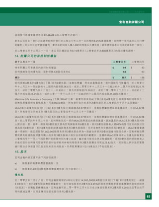 85
宏利金融有限公司
宏利國際控股有限公司二○○五年度年刊
該項發行根據美國證券法第144A條以私人配售方式進行。
對本公司而言，發行上述證券相等於發行於二零二七年二月一日到期的8.25%後償債務，並附帶一項可由本公司行使
的權利。本公司可行使該項權利，要求合約持有人購入MIC的等值永久優先股。該等證券為本公司法定資本的一部份。
於二零零五年十二月三十一日，本公司已購回合共0.15億美元（二零零四年為800萬美元）的信託優先證券。
14. 附屬公司的非控制性權益
於十二月三十一日 二零零五年 二零零四年
持有附屬公司普通股的非控制性權益 $ 94 $ 43
宏利保險發行的優先股 - 宏利保險A類股份系列6 93 93
總計 $ 187 $ 136
宏利保險A類系列6優先股（下稱「系列6優先股」）並無投票權、附有非累積股息。宏利保險可行使權利，於二零零七
年十二月三十一日起計的十二個月內按每股26加元，或於二零零八年十二月三十一日起計的十二個月內按每股25.75
加元，或於二零零九年十二月三十一日起的十二個月內按每股25.50加元，或於二零一零年十二月三十一日起的十二
個月內按每股25.25加元，或於二零一一年十二月三十一日起計的十二個月內按每股25.00加元贖回。
Maritime Life Assurance Company（下稱「MLAC」）第一級優先股系列A（下稱「系列A優先股」）帳面值為0.35億加元，
並無投票權但附有累積股息，可由MLAC贖回。所有發行在外的系列A優先股已於二零零四年十月十五日贖回。
MLAC第二級優先股系列1（下稱「系列1優先股」）帳面值為0.97億加元，並無投票權但附有非累積股息，可由MLAC贖
回。所有發行在外的系列1優先股已於二零零四年十二月三十一日贖回。
MLAC第二級優先股系列3（下稱「系列3優先股」）帳面值為0.97億加元，並無投票權但附有非累積股息，可由MLAC贖
回。於二零零四年十月二十日，宏利保險完成一項向MLAC股東提出的換股建議。該建議是向MLAC系列3優先股持有
人提出按一對一基準，將系列3優先股交換為宏利保險系列6優先股。系列3優先股持有人將86%的發行在外的股份交
換為系列6優先股。系列6優先股的經濟條款與系列3優先股相同。至於並無用作交換的系列3優先股，MLAC董事會通
過一項細則，規定須按每1,000,000股現有系列3優先股合併為一股經合併系列3優先股進行股份合併。宏利保險投票
贊成將其根據換股建議所購入的系列3優先股納入股份合併細則的範圍內，並獲得MLAC保單持有人及優先股股東在
二零零四年十一月二十四日舉行的股東特別大會上批准。鑑於進行股份合併及根據細則，系列3優先股的碎股持有人
於進行股份合併後可按彼等於股份合併前所持有的每股系列3優先股獲支付現金26.82加元，另加按比例分派於緊接
進行股份合併前當日已宣派但未派付的股息。外界股東獲支付0.15億加元（不包括股息）。
15. 股本
宏利金融的核定資本由下列部份組成：
a) 無限量的無票面價值普通股；及
b) 無限量的A類及B類無票面價值優先股（可分批發行）。
優先股
於二零零五年二月十八日，宏利金融按每股25.00加元發行14,000,000股A類股份系列2（下稱「系列2優先股」），總值
3.5億加元。系列2優先股為無投票權股份，並可按每股系列2優先股4.65%的股息率獲取季度非累積優先股現金股息
（如宣派）。如獲監管機構批准，宏利金融可於二零一零年三月十九日或以後按每股系列2優先股1.00加元至零加元不
等的遞減溢價，以現金贖回全部或部份系列2優先股。
 