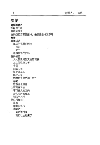 6
纲要
路加的著何
保禄的门徒
双层的唐言
自纳固胁到耶路撒冷，由耶路撒冷到罗马
福音
童茸记述
就以色列历史而言
国驱
颗主
逾越奥迹已开始
宣讲福音
人人都要见到天主的救患
上主的思葱2:tf=
合天
召选门徒
撞收外邦人
黯肢囚徒
栩就是要来的那-ffi?
葱爱
默西亚该受苦
上耶路撒冷去
不可避免的冲突
渗入I~悍的慈言
预告与启示
死亡与复活
新组
审判与执行
袖复活了
抱不在这里
他们认出油束了
天逼人语·新约
 