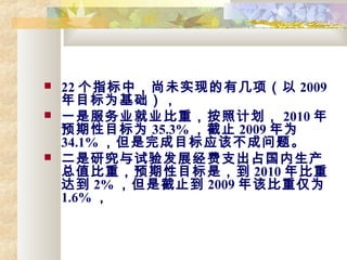 ? 22 ָУδʵֵм 2009
ĿΪ
? һǷҵҵأռƻ 2010 
ԤĿΪ 35.3% ֹ 2009 Ϊ
34.1% ĿӦò⡣
? о鷢չ֧ռ
ֵأԤĿǣ 2010 
ﵽ 2% ǽֹ 2009 ñؽΪ
1.6% 
 