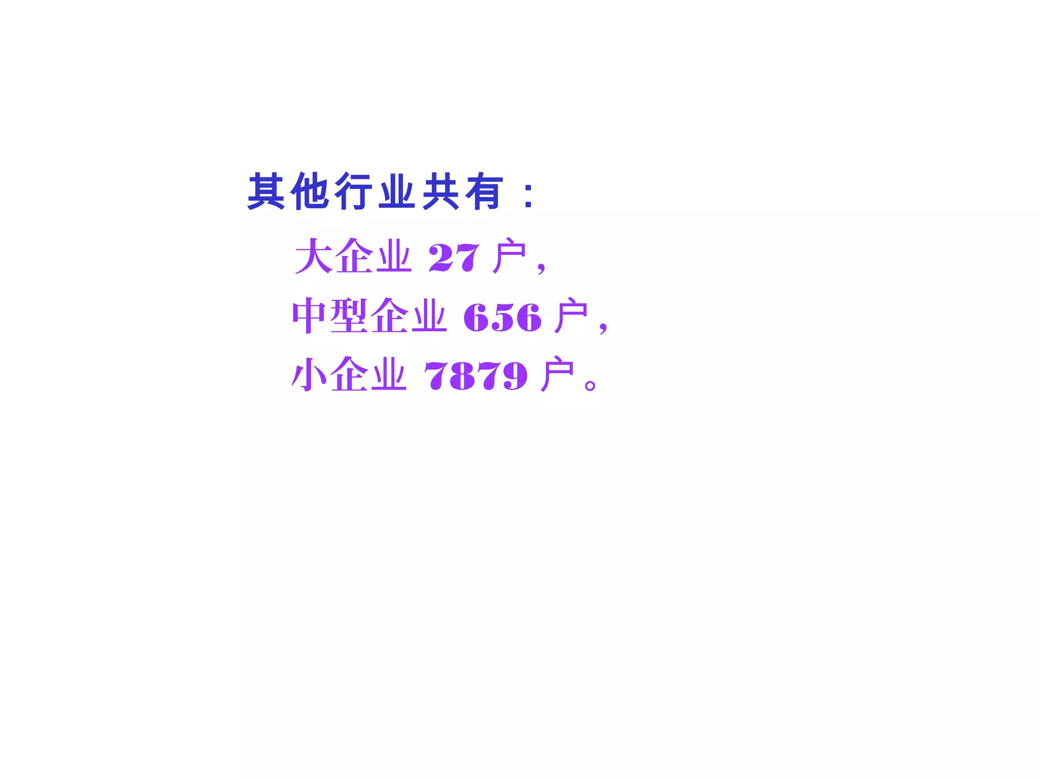其他行业共有：
大企业 27 ，户
中型企业 656 ，户
小企业 7879 。户
 