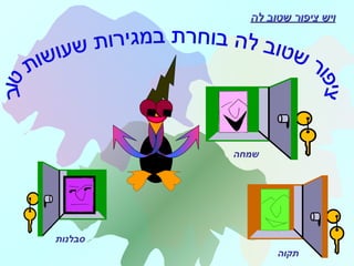 ‫לה‬ ‫שטוב‬ ‫ציפור‬ ‫ויש‬‫לה‬ ‫שטוב‬ ‫ציפור‬ ‫ויש‬
‫שמחה‬
‫סבלנות‬
‫תקוה‬
 