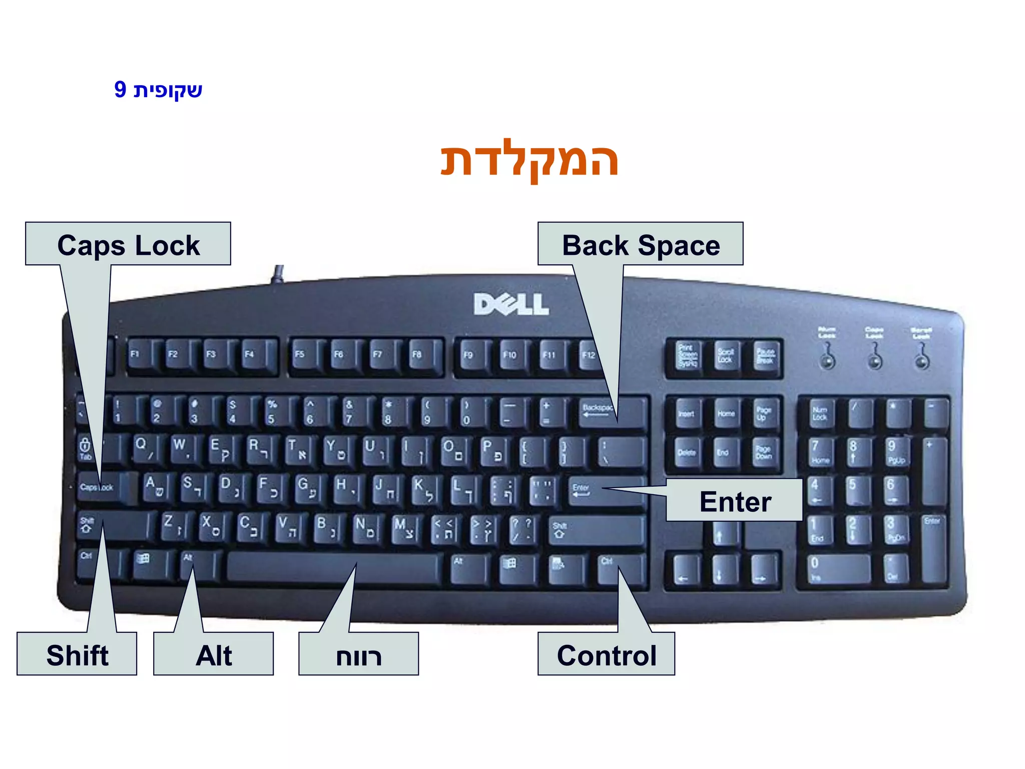 ‫שקופית‬9
‫המקלדת‬
‫רווח‬AltShift Control
Back Space
Enter
Caps Lock
 
