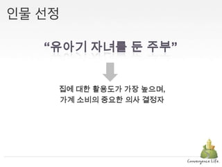 “유아기 자녀를 둔 주부”집에 대한 활용도가 가장 높으며,가계 소비의 중요한 의사 결정자