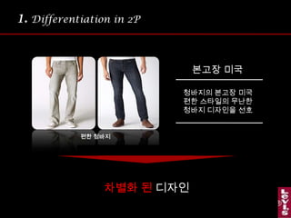 1.Differentiation in 2P본고장 미국청바지의 본고장 미국편한 스타일의 무난한 청바지 디자인을 선호편한 청바지차별화 된 디자인