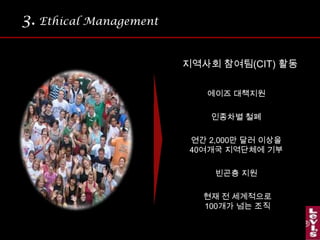 3.Ethical Management Levi Strauss & Co. 와Nike의 아동 노동 비교아동 노동 문제로 국제적 비난아동 노동 문제로 국제적 비난===공장 폐쇄조치를 취함공장 거래 중단, 공장장 형사처벌해당 아동들의 생계문제 대두 또 다른 문제 발생.수당 지급 후 졸업 후입사할 수 있도록 조치