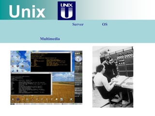 Unix        เป็นระบบปฏิบัติการที่ใช้สำหรับ เครื่อง Server เพราะเป็น OS ที่มีเสถียรภาพมาก     ที่สุด ไม่เหมาะสำหรับผู้ใช้งานทั่ว ๆไปเพราะใช้ยากต้องมีความรู้เกี่ยวกับคอมพิวเตอร์ขั้นสูง      และไม่สนับสนุนพวก Multimedia ต่าง ๆ