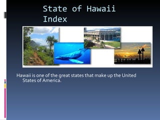 State of Hawaii Index Hawaii is one of the great states that make up the United States of America.  