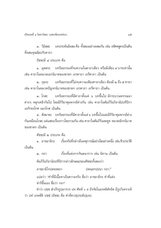 ª√‘®‡©∑∑’Ë Ò ‚∑ “«‚æ∏– (· ¥ß¢âÕ∫°æ√àÕß)                                        15

         Û. «‘¡‘  – ∫∑ª√–æ—π∏åº ¡ §◊Õ ∑—ß ÕßÕ¬à“ßº ¡°—π ‡™àπ ∏™—§§ Ÿµ√‡ªìπµâπ
                                                 È
∑’Ëº ¡®ÿ≥≥‘¬–°—∫§“∂“
         ªí™™–¡’ Ù ª√–‡¿∑ §◊Õ
         Ò. ¡ÿµµ°– ∫∑√âÕ¬°√Õß∑’®∫§«“¡„π§“∂“‡¥’¬« À√◊Õ¡’‡æ’¬ß Ù ∫“∑‡∑à“π—π
                                          Ë                                      È
‡™àπ §“∂“„πÀ¡«¥‡Õ°π‘∫“µ¢Õß™“¥° ‡∂√§“∂“ ‡∂√’§“∂“ ‡ªìπµâπ
         Ú. °ÿ≈°– ∫∑√âÕ¬°√Õß∑’Ë‰¡à®∫§«“¡‡æ’¬ß§“∂“‡¥’¬« µâÕß¡’ Ú ∂÷ß ı §“∂“
‡™àπ §“∂“„πÀ¡«¥ªí≠®°π‘∫“µ¢Õß™“¥° ‡∂√§“∂“ ‡∂√’§“∂“ ‡ªìπµâπ
         Û. ‚° – ∫∑√âÕ¬°√Õß∑’Ë¡’§“∂“µ—Èß·µà ˆ ∫∑¢÷Èπ‰ª ¡’°√–∫«πæ√√≥π“
µà“ßÊ §≈ÿ°‡§≈â“°—π‰ª ‚¥¬¡’°‘√‘¬“§ÿ¡æ“°¬åµà“ß°—π ‡™àπ §“∂“„π§—¡¿’√åÕ¿‘∏“π—ªª∑’ªî°“
‡Õ°—°¢√‚°» Õ¡√‚°» ‡ªìπµâπ
         Ù.  —ß¶“µ– ∫∑√âÕ¬°√Õß∑’¡§“∂“µ—ß·µà ˆ ∫∑¢÷π‰ª·≈–¡’°√¬“§ÿ¡æ“°¬åµ“ß
                                          Ë’       È         È         ‘‘      à
°—π‡À¡◊Õπ‚° – ·µà· ¥ß‡√◊Õß√“«‚¥¬√«¡°—π ‡™àπ §“∂“„π§—¡¿’√‡å ¡¶∑Ÿµ À¡«¥©—°°π‘∫“µ
                           Ë
¢Õß™“¥° ‡ªìπµâπ
         §—™™–¡’ Ú ª√–‡¿∑ §◊Õ
         Ò. Õ“¢¬“¬‘°– ‡√◊Õß®√‘ß∑’°≈à“«∂÷ß‡Àµÿ°“√≥åÕ¬à“ß„¥Õ¬à“ßÀπ÷ß ‡™àπ ™’«ª√–«—µ‘
                                Ë           Ë                           Ë
‡ªìπµâπ
         Ú. °∂“               ‡√◊ËÕß∑’Ë·µàß®“°®‘πµπ“°“√ ‡™àπ π‘∑“π ‡ªìπµâπ
         §—¡¿’√åÕ¿‘∏“π—ªª∑’ªî°“°≈à“«≈—°…≥–¢Õß§—™™–∑—Èß Õß«à“
         Õ“¢⁄¬“¬‘ ‚°ª≈∑⁄∏µ⁄∂“                        ªæπ⁄∏°ª⁄ªπ“ °∂“.˜
         ·ª≈«à“: ç§”∑’Ë¡’‡π◊ÈÕÀ“‡ªìπ§«“¡®√‘ß ™◊ËÕ«à“ Õ“¢¬“¬‘°– §”∑’Ë·µàß
         ¥”√‘¢÷Èπ‡Õß ™◊ËÕ«à“ °∂“é
         §”«à“ ª™⁄™  ”‡√Á®√Ÿª¡“®“° ª∑ »—æ∑å + Õ ªí®®—¬„πÕ√Àµ‘µ—∑∏‘µ ¡’√Ÿª«‘‡§√“–Àå
«à“ ª∑Ì Õ√Àµ’µ‘ ª™⁄™Ì (ªí™™– §◊Õ §”∑’Ë§«√[ª√–¥—∫]∫∑)
 