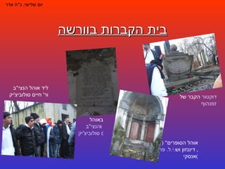 בית הקברות בוורשה יום שלישי ,  כ " ח אדר הקבר של  דוקטור  זמנהוף באוהל  הנצי"ב  ו ר' חיים סולוביצ'יק " אוהל הסופרים " ( י.ל. פרץ ,  דיננזון וש .  אנסקי ) ליד אוהל הנצי " ב ור '  חיים סולוביצ ' יק 