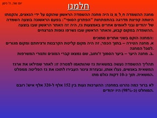 חלמנו יום שני ,  ה '  ניסן מחנה ההשמדה חֶלְמְנוֹ היה מחנה ההשמדה הראשון שהוקם על ידי   הנאצים ,  והקמתו היוותה קפיצת מדרגה בהתפתחות   " הפתרון הסופי ":  בפעם הראשונה בוצעה השמדה של יהודים ובני לאומים אחרים באמצעות   גז ,  היה זה האתר הראשון שבו בוצעה ההשמדה במקום קבוע ,  והאתר הראשון שבו נשרפו גופות הנרצחים . המחנה הוקם בשני אתרים סמוכים : א .  מחנה הטירה – בתוך הכפר ,  זה היה מקום קליטת הקרבנות ורציחתם ומקום מגורים לסגל המחנה . ב .  מחנה היער – ביער הסמוך ז ' וחוב ,  שם נמצאו קברי המונים ותנורי המשרפות . תהליך ההשמדה נעשה במשאיות גז שהותאמו למטרה זו :  לאחר שמילאו את ארגז המשאית באנשים ,  נעלו אותו ,  ובעזרת צינור העבירו לתוכו את גז הפליטה ממפלט המשאית .  תוך כ -10  דקות כולם מתו . לא ברור כמה נהרגו במחנה :  ההערכות נעות בין  152  אלף ל -320  אלף איש !  רובם המוחלט  ( כ -98%)  היו יהודים . 