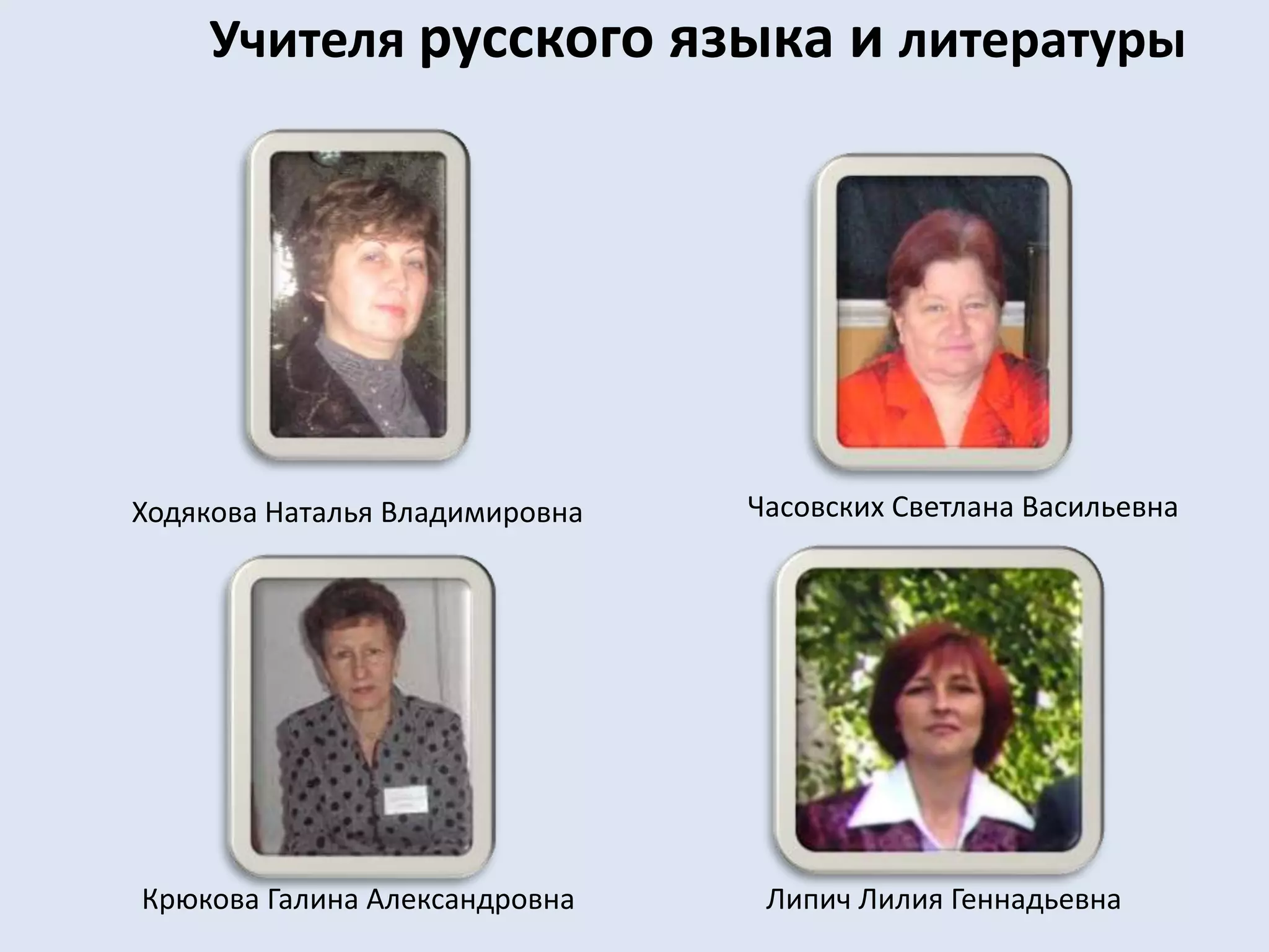 Учителя русского языка и литературыЧасовских Светлана ВасильевнаХодякова Наталья ВладимировнаЛипич Лилия Геннадьевна Крюкова Галина Александровна