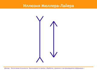 Иллюзия Мюллера-Лайера




Доклад: «Когнитивная психология. Закономерности приёма, обработки, хранения и воспроизведения информации.»
 
