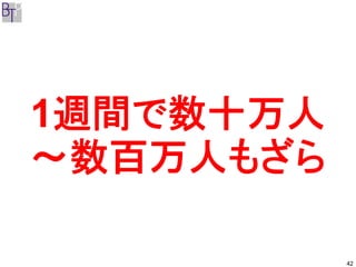 1週間で数十万人
～数百万人もざら

           42
 