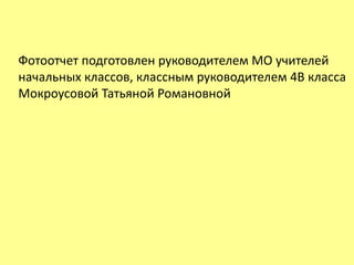 Фотоотчет подготовлен руководителем МО учителей начальных классов, классным руководителем 4В класса Мокроусовой Татьяной Романовной