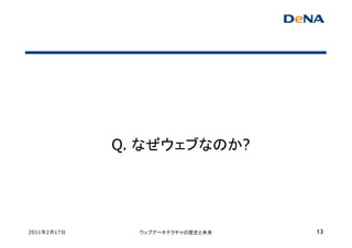 Q. なぜウェブなのか?




2011年2月17日     ウェブアーキテクチャの歴史と未来   13
 