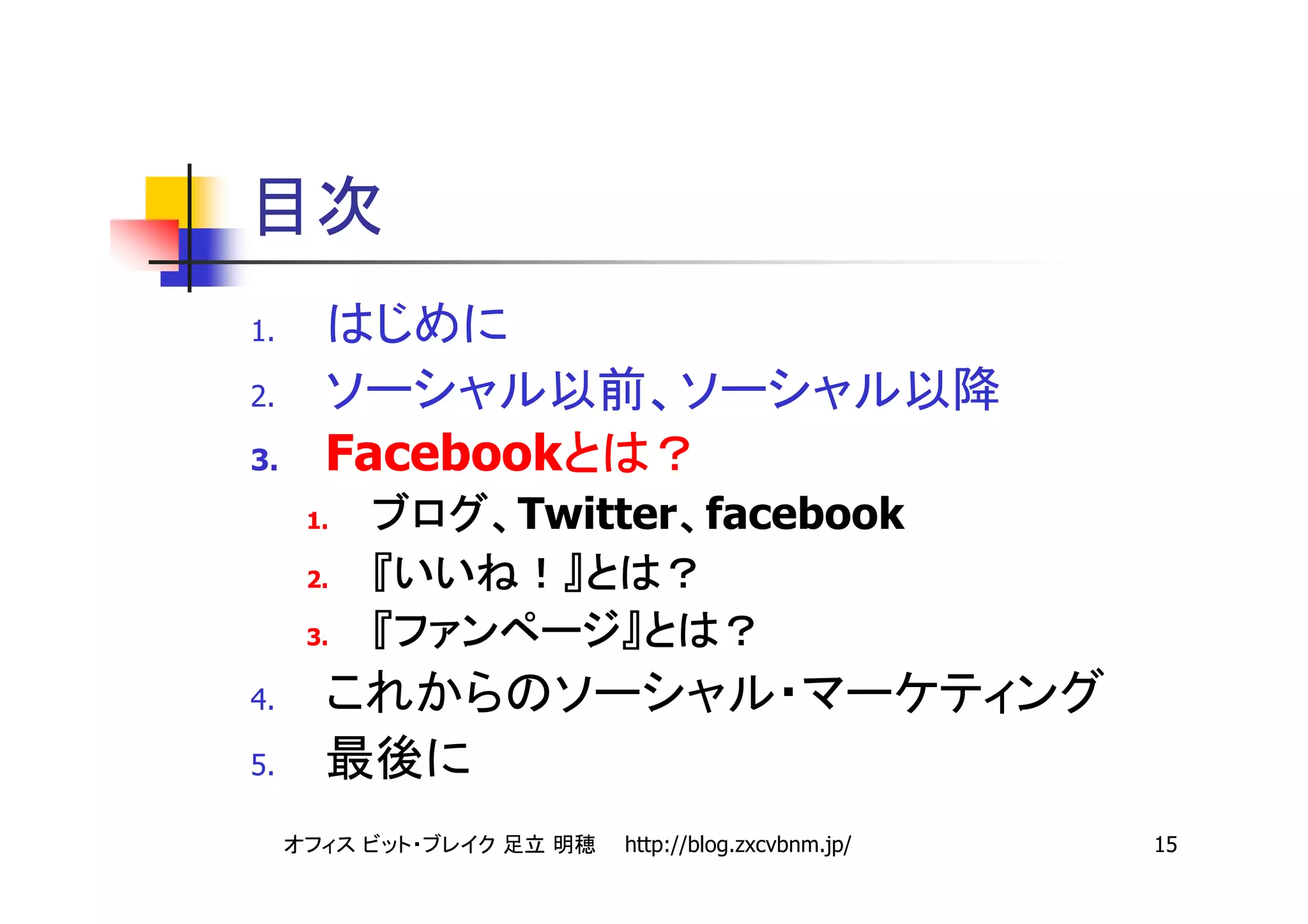 1.

2.

3.    Facebook
     1.     Twitter facebook
     2.

     3.

4.

5.

                 http://blog.zxcvbnm.jp/   15
 