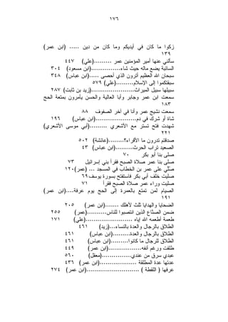 ‫٦٧١‬



‫ﺯﻜﻭﺍ ﻤﺎ ﻜﺎﻥ ﻓﻲ ﺃﻴﺩﻴﻜﻡ ﻭﻤﺎ ﻜﺎﻥ ﻤﻥ ﺩﻴﻥ ..... )ﺍﺒﻥ ﻋﻤﺭ(‬
                                                          ‫٩٣١‬
         ‫ﺴﺄﻟﻨﻲ ﻋﻨﻬﺎ ﺃﻤﻴﺭ ﺍﻟﻤﺅﻤﻨﻴﻥ ﻋﻤﺭ .........)ﻋﻠﻲ( ٧٤٤‬
   ‫ﺍﻟﺴﺎﺌﺒﺔ ﻴﻀﻊ ﻤﺎﻟﻪ ﺤﻴﺙ ﺸﺎﺀ...............)ﺍﺒﻥ ﻤﺴﻌﻭﺩ( ٤٠٣‬
   ‫ﺴﺒﺤﺎﻥ ﺍﷲ ﺍﻟﻌﻅﻴﻡ ﺃﺘﺭﻭﻥ ﺍﻟﺫﻱ ﺃﺤﺼﻰ .....)ﺍﺒﻥ ﻋﺒﺎﺱ( ٨٤٣‬
                      ‫ﺴﺒﻘﺘﻜﻤﻭﺍ ﺇﻟﻰ ﺍﻹﺴﻼﻡ.........)ﻋﻠﻲ( ٩٧٥‬
   ‫ﺴﺒﻴﻠﻬﺎ ﺴﺒﻴل ﺍﻟﻤﻴﺭﺍﺙ......................)ﺯﻴﺩ ﺒﻥ ﺜﺎﺒﺕ( ٧٨٢‬
‫ﺴﻤﻌﺕ ﺍﺒﻥ ﻋﻤﺭ ﻭﺠﺎﺒﺭ ﻭﺃﺒﺎ ﺍﻟﻌﺎﻟﻴﺔ ﻭﺍﻟﺤﺴﻥ ﻴﺄﻤﺭﻭﻥ ﺒﻤﺘﻌﺔ ﺍﻟﺤﺞ‬
                                                          ‫٣٨١‬
                 ‫ﺴﻤﻌﺕ ﻨﺸﻴﺞ ﻋﻤﺭ ﻭﺃﻨﺎ ﻓﻲ ﺁﺨﺭ ﺍﻟﺼﻔﻭﻑ ٨٨‬
   ‫٦٩١‬      ‫ﺸﺎﺓ ﺃﻭ ﺸﺭﻙ ﻓﻲ ﺩﻡ.....................)ﺍﺒﻥ ﻋﺒﺎﺱ(‬
‫ﺸﻬﺩﺕ ﻓﺘﺢ ﺘﺴﺘﺭ ﻤﻊ ﺍﻷﺸﻌﺭﻱ .........)ﺃﺒﻲ ﻤﻭﺴﻰ ﺍﻷﺸﻌﺭﻱ(‬
                                                          ‫١٢٢‬
                ‫ﺼﺩﻗﺘﻡ ﺘﺩﺭﻭﻥ ﻤﺎ ﺍﻷﻗﺭﺍﺀ؟........)ﻋﺎﺌﺸﺔ( ٢٠٥‬
                 ‫ﺍﻟﺼﻌﻴﺩ ﺘﺭﺍﺏ ﺍﻟﺤﺭﺙ.........)ﺍﺒﻥ ﻋﺒﺎﺱ( ٣٤‬
                                     ‫٠٧‬        ‫ﺼﻠﻰ ﺒﻨﺎ ﺃﺒﻭ ﺒﻜﺭ‬
           ‫٣٧‬     ‫ﺼﻠﻰ ﺒﻨﺎ ﻋﻤﺭ ﺼﻼﺓ ﺍﻟﺼﺒﺢ ﻓﻘﺭﺃ ﺒﻨﻲ ﺇﺴﺭﺍﺌﻴل‬
         ‫‪‬ﱢﻲ ﻋﻠﻰ ﻋﻤﺭ ﺒﻥ ﺍﻟﺨﻁﺎﺏ ﻓﻲ ﺍﻟﻤﺴﺠﺩ ... )ﻋﻤﺭ(٠٢١‬       ‫ﺼﻠ‬
                 ‫ﺼﻠﻴﺕ ﺨﻠﻑ ﺃﺒﻲ ﺒﻜﺭ ﻓﺎﺴﺘﻔﺘﺢ ﺒﺴﻭﺭﺓ ﻴﻭﺴﻑ ٩٦‬
                 ‫١٧‬        ‫ﺼﻠﻴﺕ ﻭﺭﺍﺀ ﻋﻤﺭ ﺼﻼﺓ ﺍﻟﺼﺒﺢ ﻓﻘﺭﺃ‬
‫ﺍﻟﺼﻴﺎﻡ ﻟﻤﻥ ﺘﻤﺘﻊ ﺒﺎﻟﻌﻤﺭﺓ ﺇﻟﻰ ﺍﻟﺤﺞ ﻴﻭﻡ ﻋﺭﻓﺔ....)ﺍﺒﻥ ﻋﻤﺭ(‬
                                                          ‫١٩١‬
         ‫٥٠٢‬      ‫ﺍﻟﻀﺤﺎﻴﺎ ﻭﺍﻟﻬﺩﺍﻴﺎ ﺜﻠﺙ ﻷﻫﻠﻙ .......)ﺍﺒﻥ ﻋﻤﺭ(‬
   ‫٥٥٢‬        ‫ﻀﻤﻥ ﺍﻟﺼﱠﺎﻉ ﺍﻟﺫﻴﻥ ﺍﻨﺘﺼﺒﻭﺍ ﻟﻠﻨﺎﺱ..........)ﻋﻤﺭ(‬
                                                    ‫ﻨ‬
   ‫١٧١‬       ‫ﻁﻌﻤﺔ ﺃﻁﻌﻤﻪ ﺍﷲ ﺇﻴﺎﻩ ........................)ﻋﻠﻲ(‬
                ‫١٦٤‬      ‫ﺍﻟﻁﻼﻕ ﺒﺎﻟﺭﺠﺎل ﻭﺍﻟﻌﺩﺓ ﺒﺎﻟﻨﺴﺎﺀ...)ﺯﻴﺩ(‬
         ‫١٦٤‬         ‫ﺍﻟﻁﻼﻕ ﺒﺎﻟﺭﺠﺎل ﻭﺍﻟﻌﺩﺓ.........)ﺍﺒﻥ ﻋﺒﺎﺱ(‬
         ‫١٦٤‬       ‫ﺍﻟﻁﻼﻕ ﻟﻠﺭﺠﺎل ﻤﺎ ﻜﺎﻨﻭﺍ.........)ﺍﺒﻥ ﻋﺒﺎﺱ(‬
         ‫٩٤٤‬       ‫ﻁﻠﻘﺕ ﻭﺭﻏﻡ ﺃﻨﻔﻪ.................)ﺍﺒﻥ ﻋﻤﺭ(‬
         ‫٠٦٥‬        ‫ﻋﺒﺩﻱ ﺴﺭﻕ ﻤﻥ ﻋﻨﺩﻱ...............)ﻤﻌﻘل(‬
         ‫ﻋﺩﺘﻬﺎ ﻋﺩﺓ ﺍﻟﻤﻁﻠﻘﺔ ...................)ﺍﺒﻥ ﻋﻤﺭ( ٦٣٤‬
   ‫ﻋﺭﻓﻬﺎ ) ﺍﻟﻠﻘﻁﺔ ( ...........................)ﺍﺒﻥ ﻋﻤﺭ( ٤٧٢‬
 