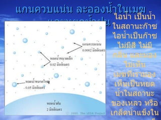 แกนควบแน่น ละอองน้ำในเมฆ และหยดน้ำฝน  ไอน้ำ เป็นน้ำในสถานะก๊าซ ไอน้ำเป็นก๊าซไม่มีสี ไม่มีกลิ่น และมองไม่เห็น เมฆที่เรามองเห็นเป็นหยดน้ำในสถานะของเหลว หรือเกล็ดน้ำแข็งในสถานะของแข็ง 