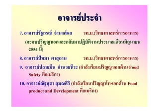 F
7.       F ก F       F         . .(     Fก     )
     (           ก   ก
    2554 )
8.       F                     . .(     Fก     )
9.         F                (ก          ก F Food
    Safety      ก)
10.          F          (ก            - ก F Food
    product and Development      ก)
 
