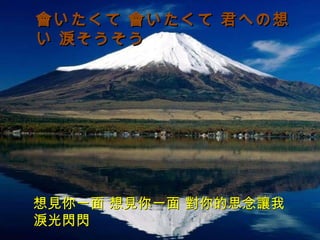 會いたくて 會いたくて 君への想い 淚そうそう  想見你一面 想見你一面 對你的思念讓我 淚光閃閃 