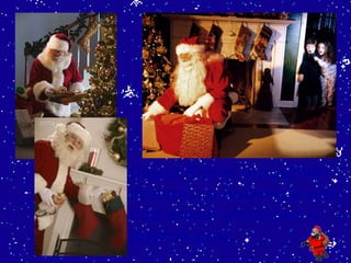 Санта Клаус оставляет подарки в носочках или под елкой и спешит в другой дом. 