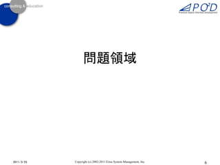 問題領域




2011/3/25   Copyright (c) 2002-2011 Eiwa System Management, Inc.   6
 