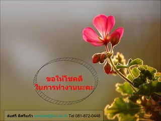 ขอให้โชคดี ในการทำงานนะคะ ส่งศรี ดีศรีแก้ว   [email_address]  Tel 081-872-0448 