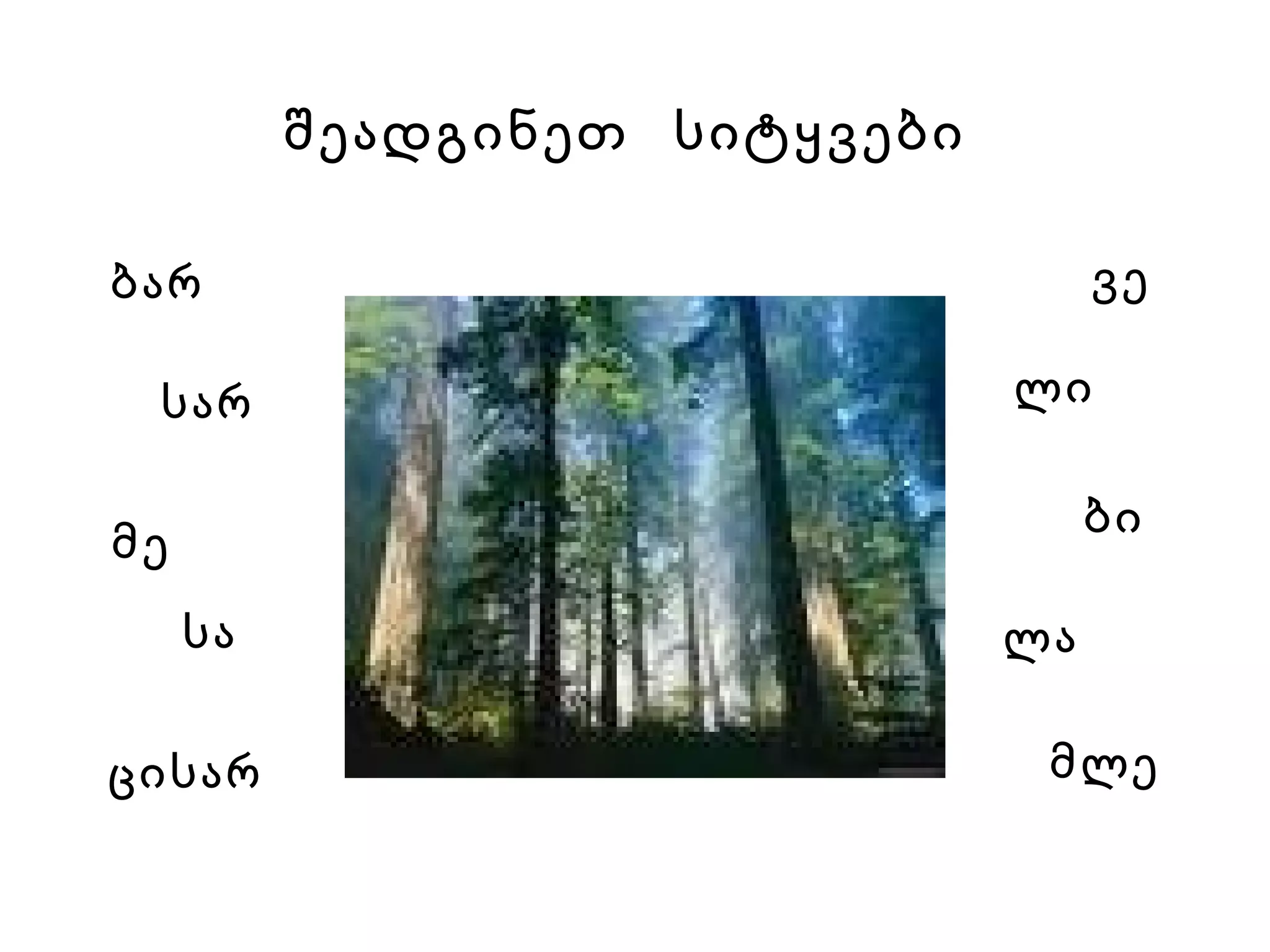 ბარ   სარ   მე   სა   ცისარ   ვე   ლი   ბი   ლა   მლე   შეადგინეთ  სიტყვები 