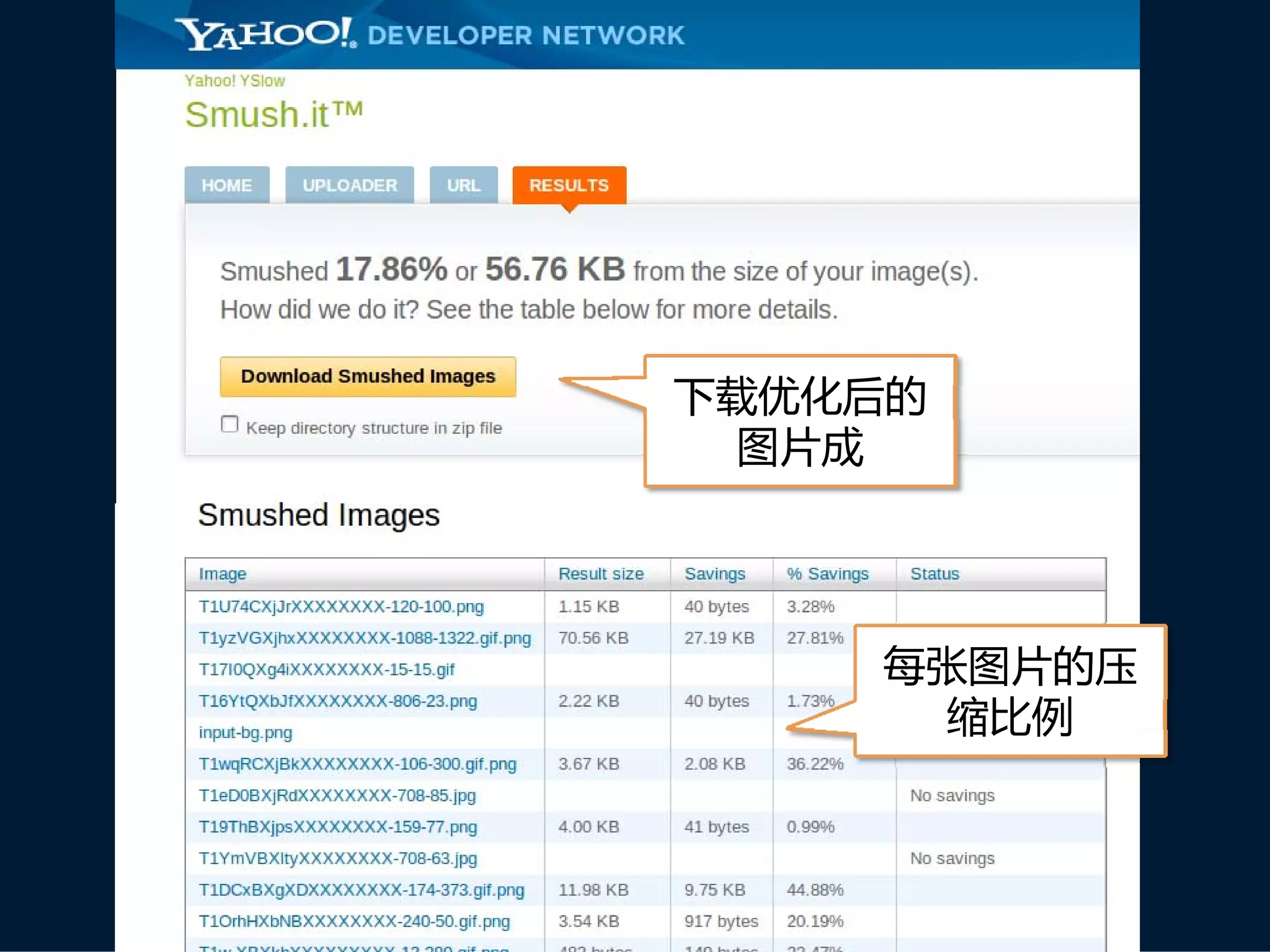 下载优化后的
  图片成




    每张图片的压
      缩比例
 