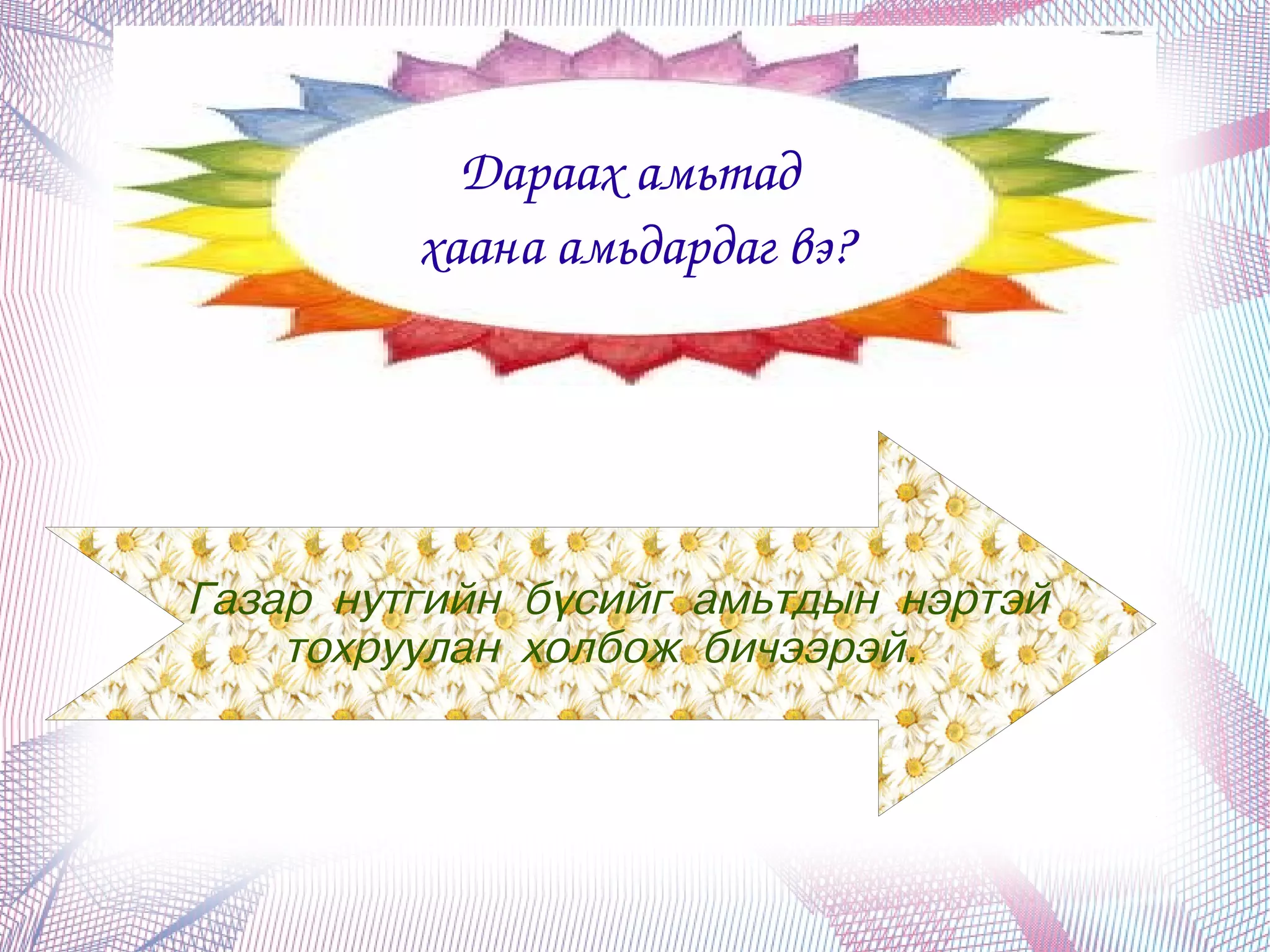 Дараах амьтад 
             хаана амьдардаг вэ?




    Газар нутгийн бүсийг амьтдын нэртэй
        тохруулан холбож бичээрэй.



                       
 