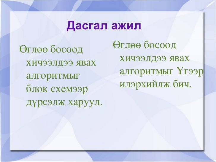 салаалсан алгоритм блок схемэр илэрхийлэх