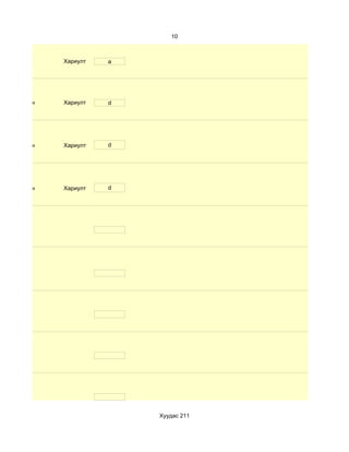 10



              Хариулт   a




d. Маш сайн   Хариулт   d




d. Маш сайн   Хариулт   d




d. Маш сайн   Хариулт   d




                            Хуудас 211
 